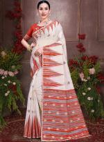 Cotton Orange Casual Wear Printed Saree